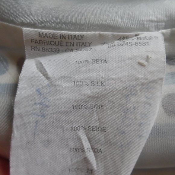 Prada Silk Polka Dot Logo Pencil Brown Blue White Raw hem Silk Midi Skirt Medium - Picture 9 of 10